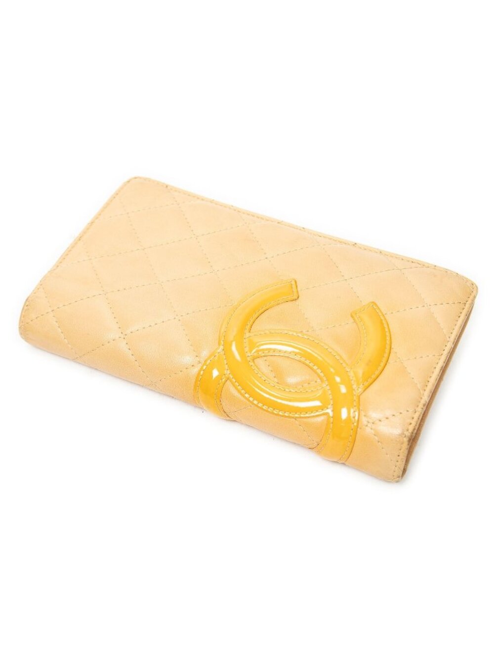 Chanel Cambon Ligne Bifold Wallet Beige Orange Quilted Lambskin Leather
